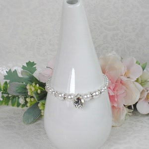 Parure Mariage Agatha perles renaissance blanches goutte strass cristal et rondelle strass image 6