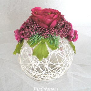 Porte Alliances mariage Boule Fleurs Bohème Romantique blanc et prune image 5