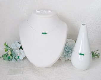 Parure Mariage Swana perles cristal vert éméraude et renaissance blanche 3 pièces