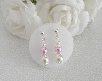 Boucles d'oreilles Délia perles Ivoire et Rose poudré