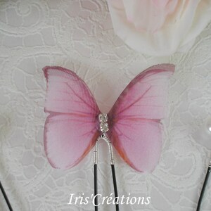 Isélia Butterfly bun picks double organza Pink blue or purple and white pearls set of 6 image 4