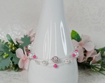 Bracelet Mariage Nouméa Strass blanc et fuchsia