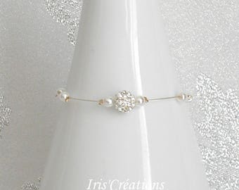 Bracelet enfant mariage Diana strass et perles blanches