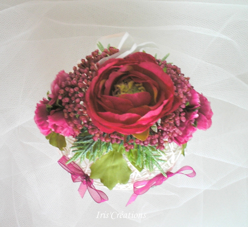 Porte Alliances mariage Boule Fleurs Bohème Romantique blanc et prune image 4