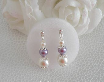 Boucles d'oreilles Gina perles renaissance blanches et parme