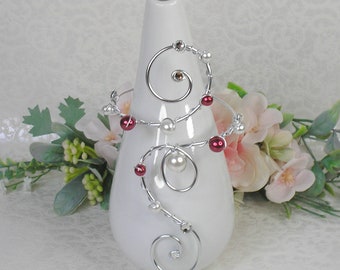 Bracelet Wedding Nina white renaissance pearls red and rhinestones of swarovski