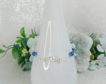 Eva wedding bracelet with royal blue white pearls and faceted crystal