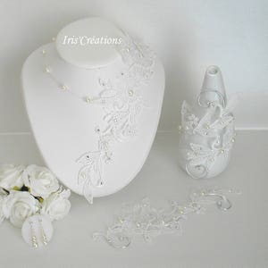 Parure Mariage Sofia dentelle guipure de venise blanc cassé-ivoire clair perles et strass de swarovski 4 pièces image 1