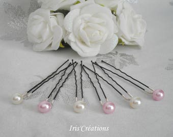 Pic chignon perles renaissance rose poudré et ivoire lot de 6