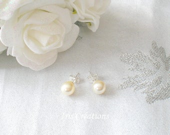 Ref fitness Pearl swarovski 8 mm ivory on silver Stud Earrings