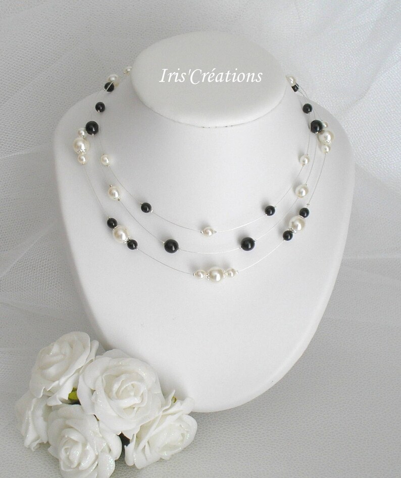 Noumea ivory pearls and black wedding necklace