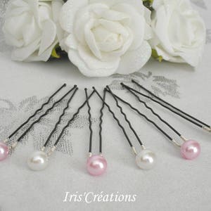 Pic bollo con cuentas polvo rosa y blanco lote de 6