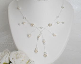 Collier mariage Eva perles ivoire et cristal à facettes