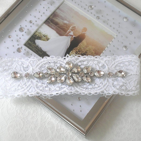 Giarrettiera in pizzo bianco e strass crystal