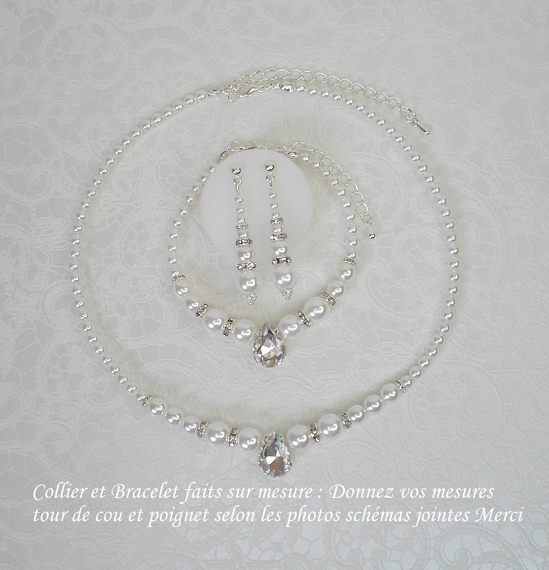 Parure Mariage Agatha perles renaissance blanches goutte strass cristal et rondelle strass image 10