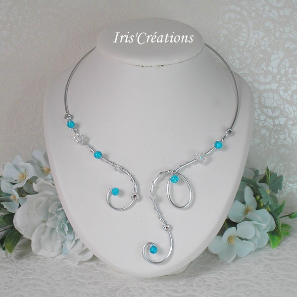 Collier Mariage Séréna turquoise cristal et strass de swarovski