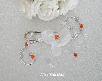 Elisa train tie white orchid white pearls and orange