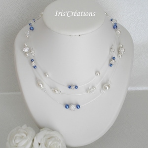 Wedding necklace Romancia white blue royal swarovski crystal and rhinestones