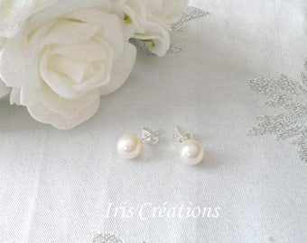 Bianco di Rif fitness perle swarovski 8mm su chiodo d'argento orecchini