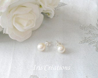 Ref fitness swarovski 8 mm Pearl White on silver Stud Earrings