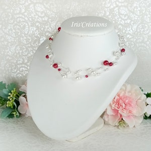 Collier mariage Mathilda perles blanches et rouges image 3