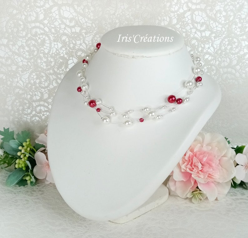 Collier mariage Mathilda perles blanches et rouges image 3