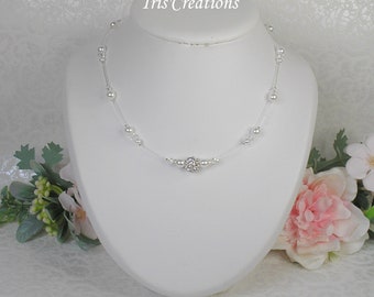 Wedding Necklace Octavia white pearls swarovski crystal and rhinestones
