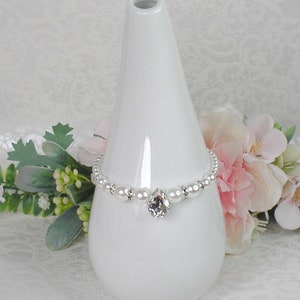 Bracelet Wedding Agatha pearls renaissance white drop rhinestones crystal and washer rhinestones