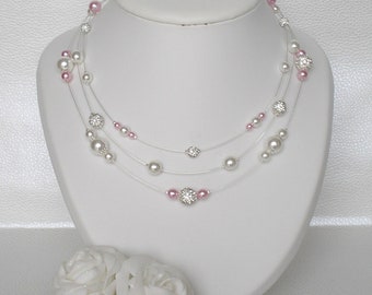 Collier mariage Nouméa Strass blanc et rose poudré