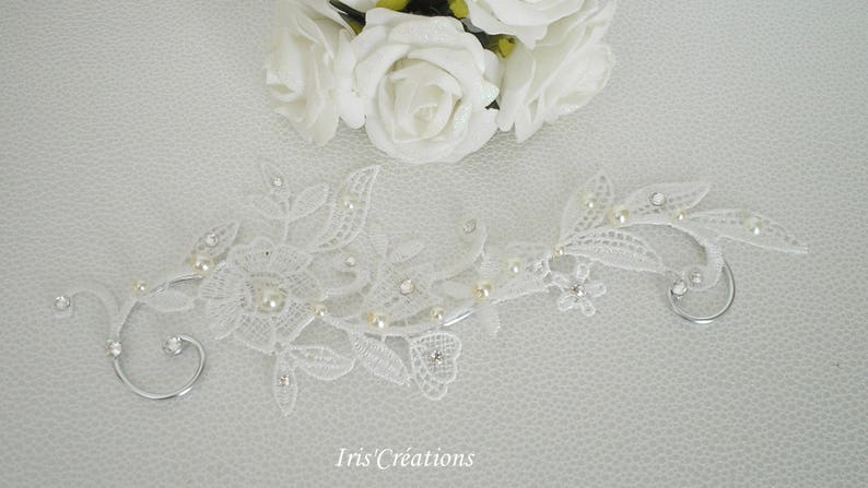 Parure Mariage Sofia dentelle guipure de venise blanc cassé-ivoire clair perles et strass de swarovski 4 pièces image 7