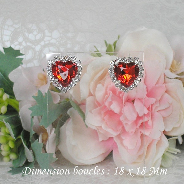 Boucles Mariage Valéria perles renaissance blanches coeur strass cristal rouge et rondelle strass