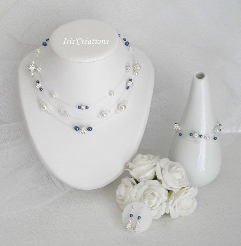 Adornment Wedding Romancia 3 pieces white blue crystal night of swarovski and rhinestones image 1