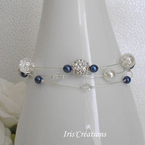 Bracelet Mariage Romancia blanc bleu nuit cristal de swarovski et strass image 3