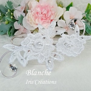 Train attachment ref Flora white or off-white ivory lace flowers and Swarovski rhinestones