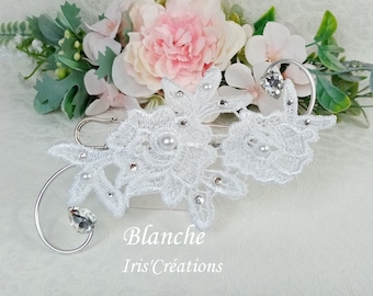 Train attachment ref Flora white or off-white ivory lace flowers and Swarovski rhinestones