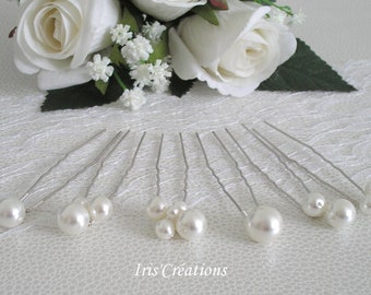 Pic chignon perles renaissance blanches multi-taille lot de 6