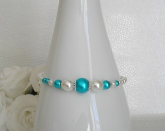 Bracelet Mariage Gina perles blanches et turquoise