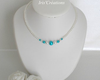 Wedding necklace Gina pearls white and turquoise renaissance