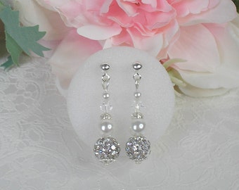 Octavia earrings crystal white pearls and rhinestones silver nails