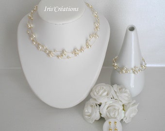 Wedding adornment Mathilda golden ivory beads 3 pieces