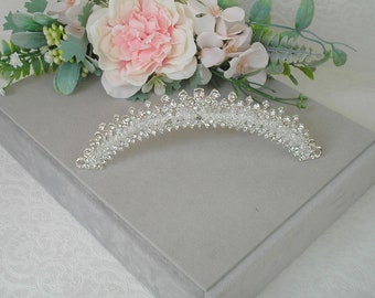 Tiara on silver bridal crown comb with crystal rhinestones ref D124