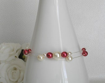 Bora Bora wedding bracelet ivory and red beads