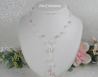 Collier Mariage Bora Bora perles blanches et rose poudré