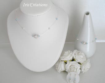 Wedding adornment Diana rhinestone pearls and white and sky blue pearls