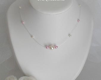 Wedding necklace ref Délia beads renaissance Ivory and powder pink