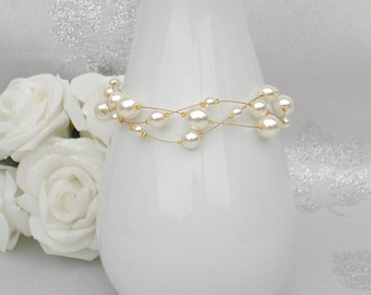 Bracelet mariage Mathilda doré perles ivoire
