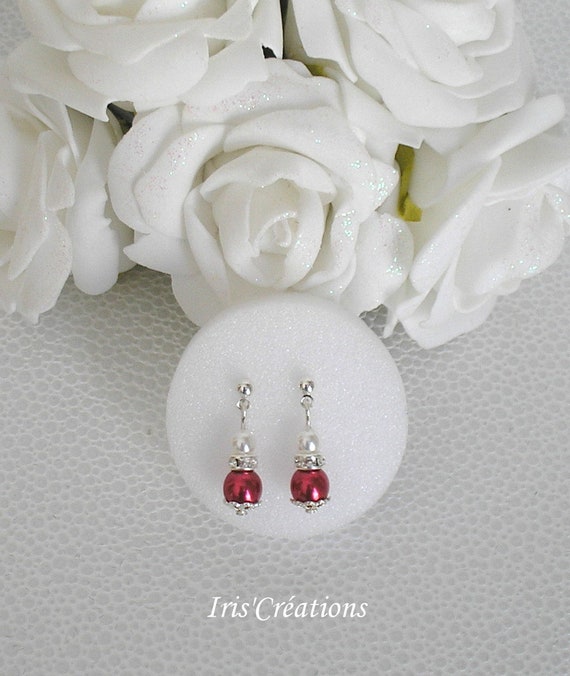 Child Earrings Eloise Beads Red White and Rhinestones
