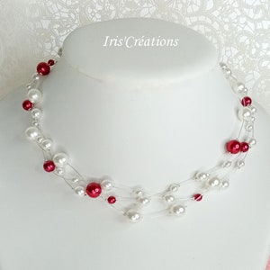 Collier mariage Mathilda perles blanches et rouges image 4