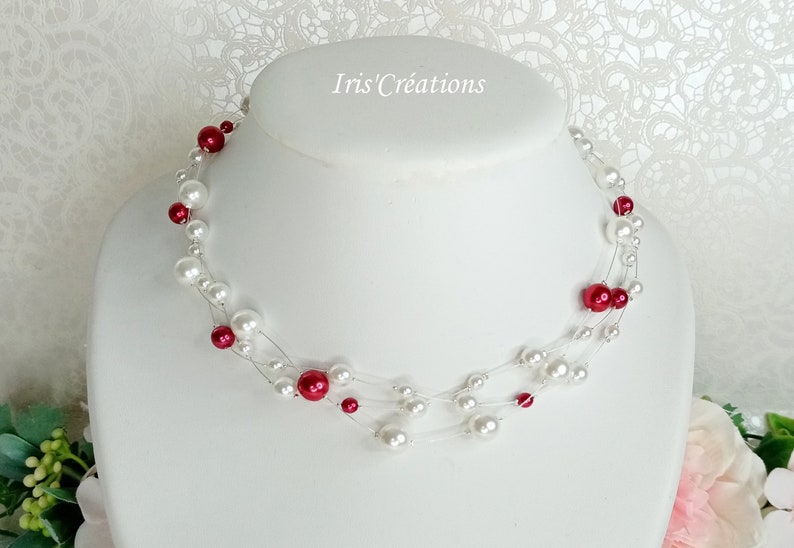 Collier mariage Mathilda perles blanches et rouges image 4