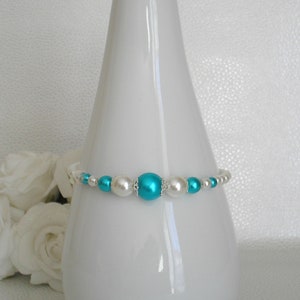 Parure Mariage Gina perles blanches et turquoise image 9